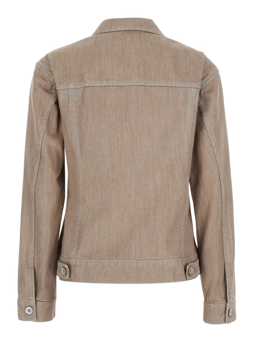 Sacou Beige Jacket with classic collar and two flap pockets on the front in denim for women - Img 2