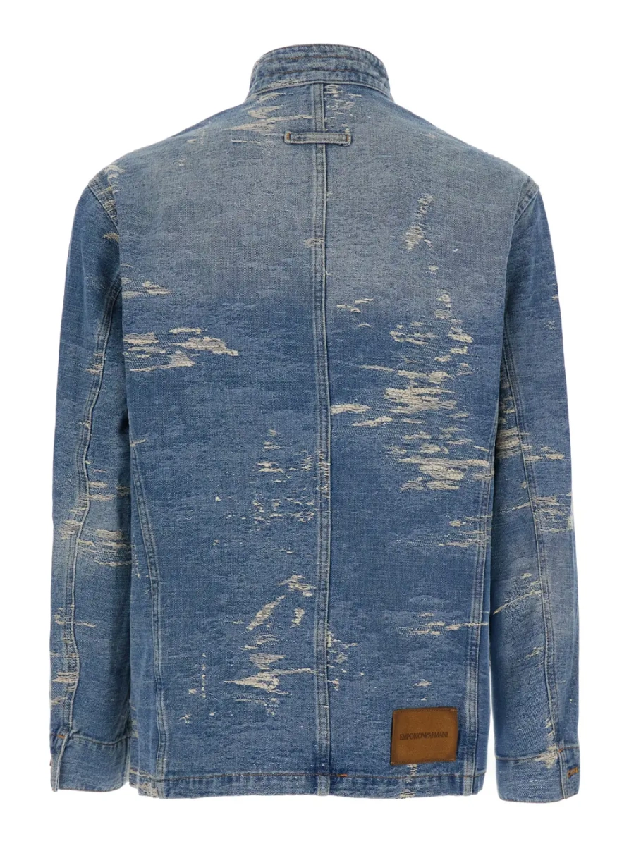 Sacou BlueFaded jacket with rips and logo patch on the front in denim for men - Img 2