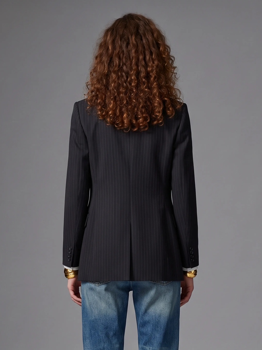 Sacou Double-Breasted Jacket In Chalk Mélange Wool - Img 3