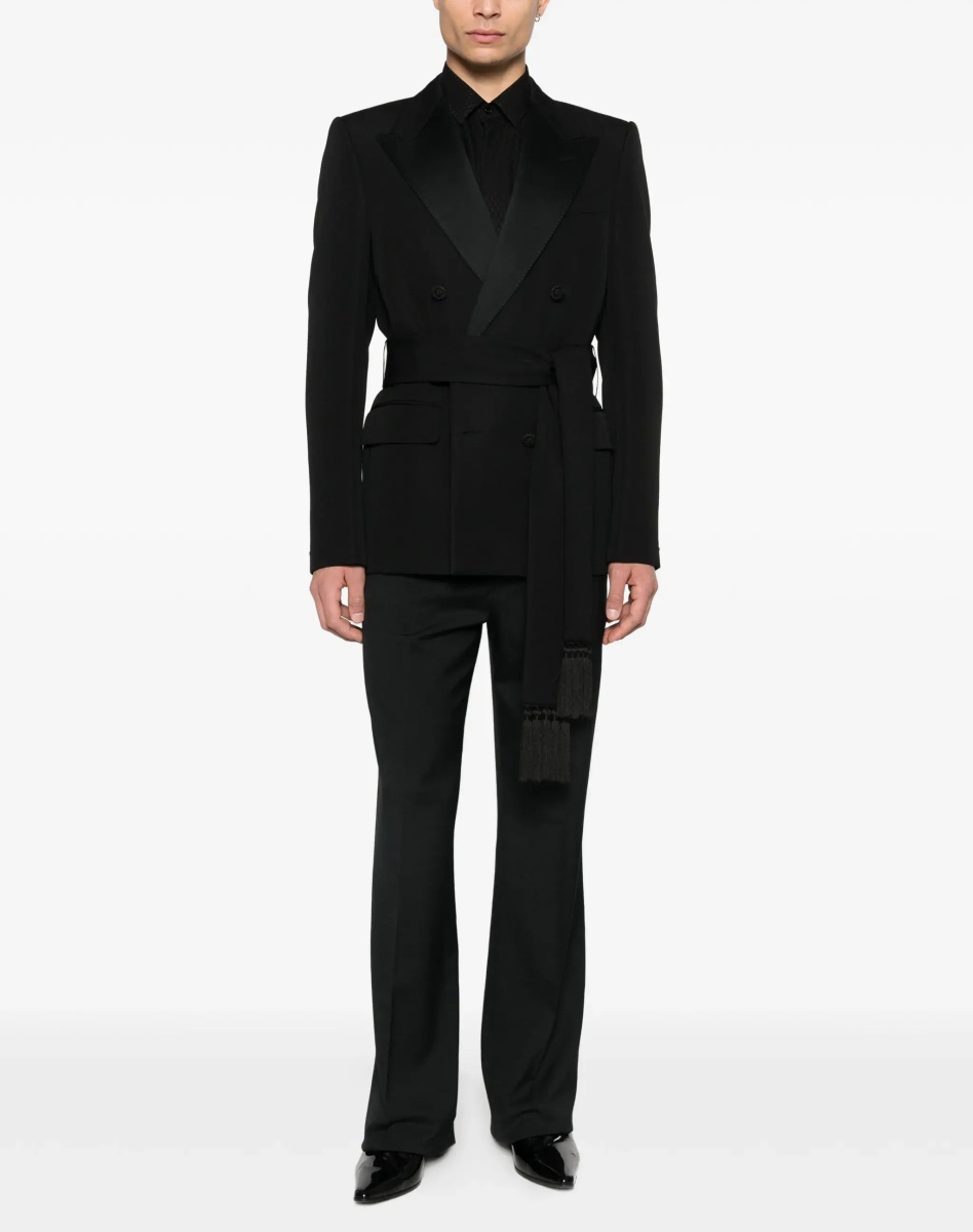 Sacou Double-breasted virgin wool Blazer with belt - Img 4