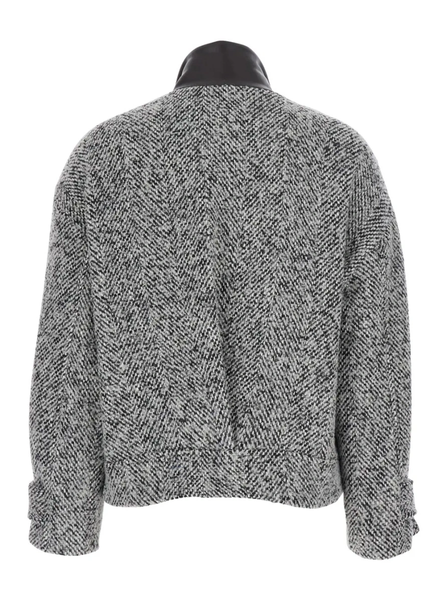 Sacou Grey Jacket with high collar with button and two front pockets in wool blend for women - Img 2
