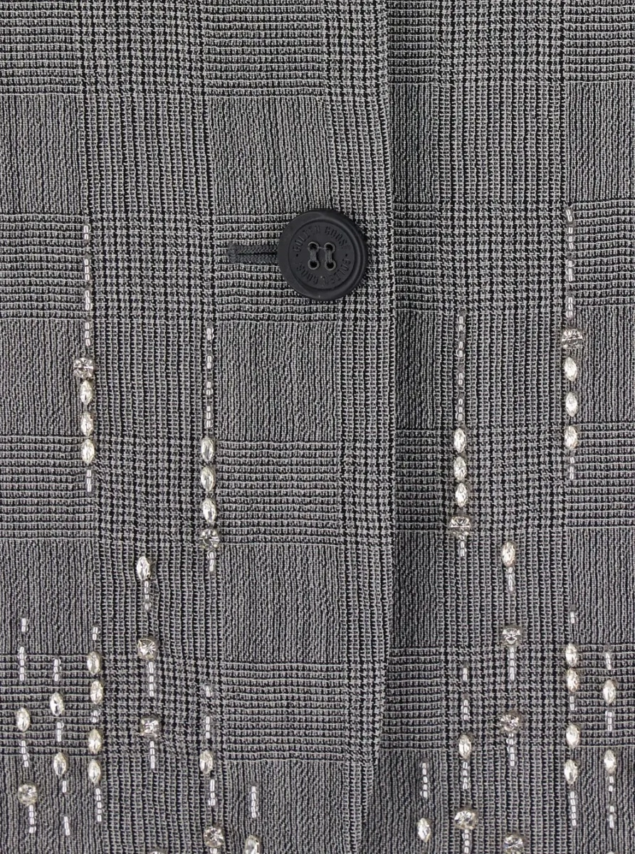 Sacou Grey Single-breasted jacket with notched revers and check motif all-over in virgin wool for women - Img 3