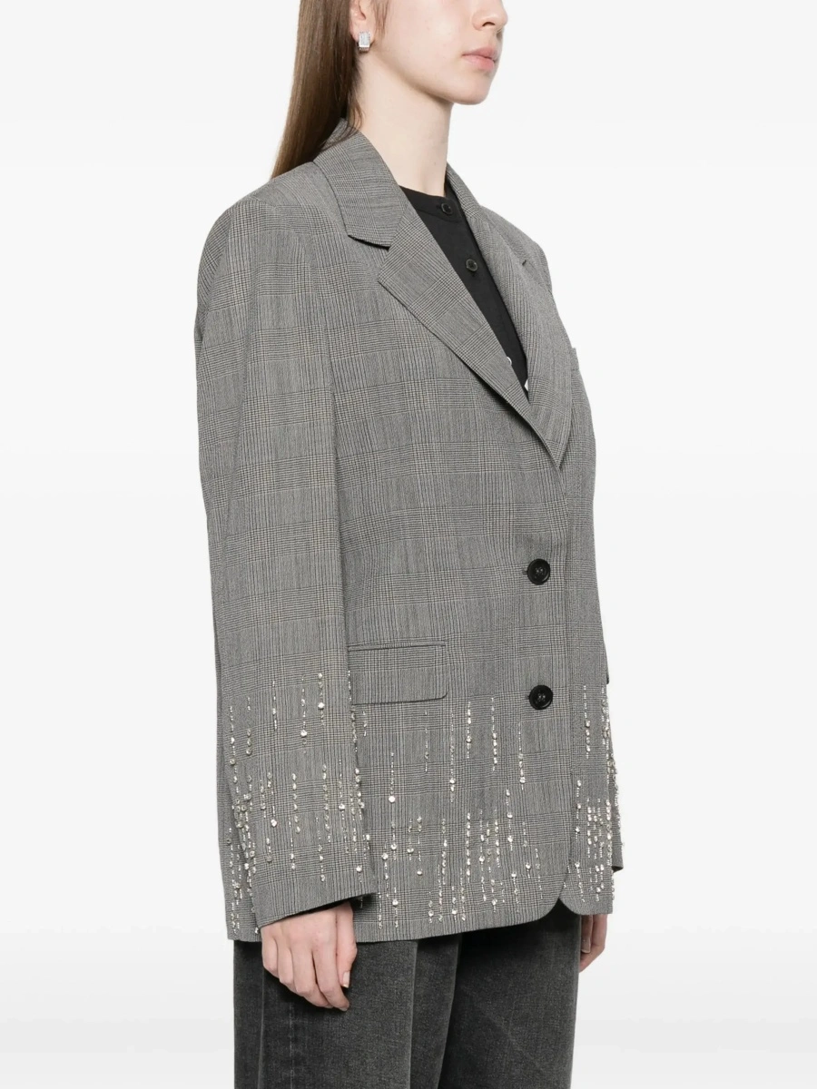 Sacou Grey Single-breasted jacket with notched revers and check motif all-over in virgin wool for women - Img 5