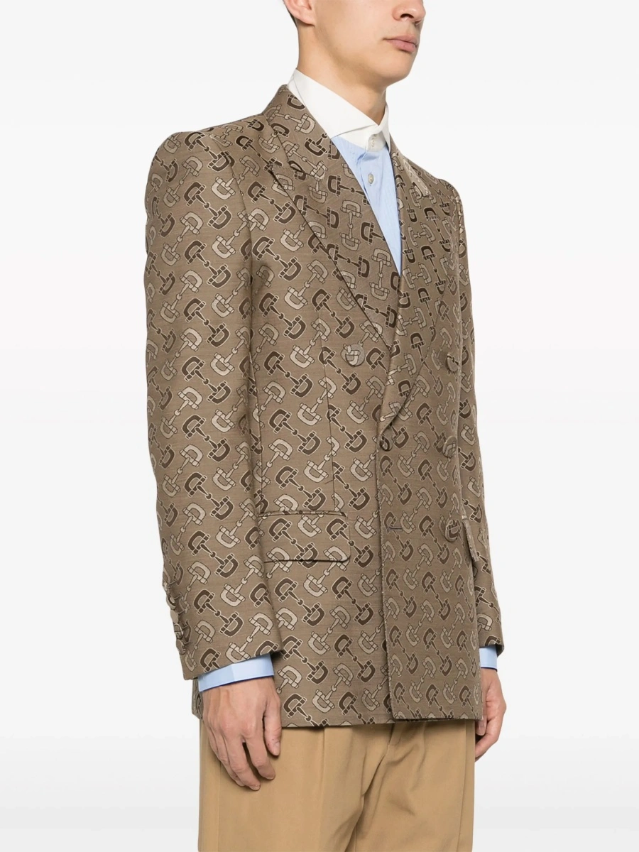 Sacou Gucci Horsebit neutru din bumbac si lana - Img 3