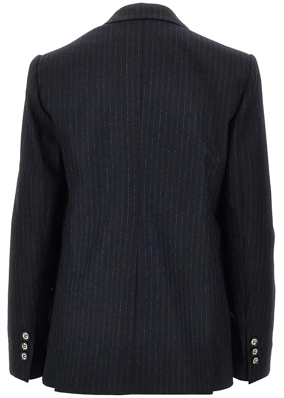 Sacou Pinstriped wool-blend double-breasted jacket - Img 3