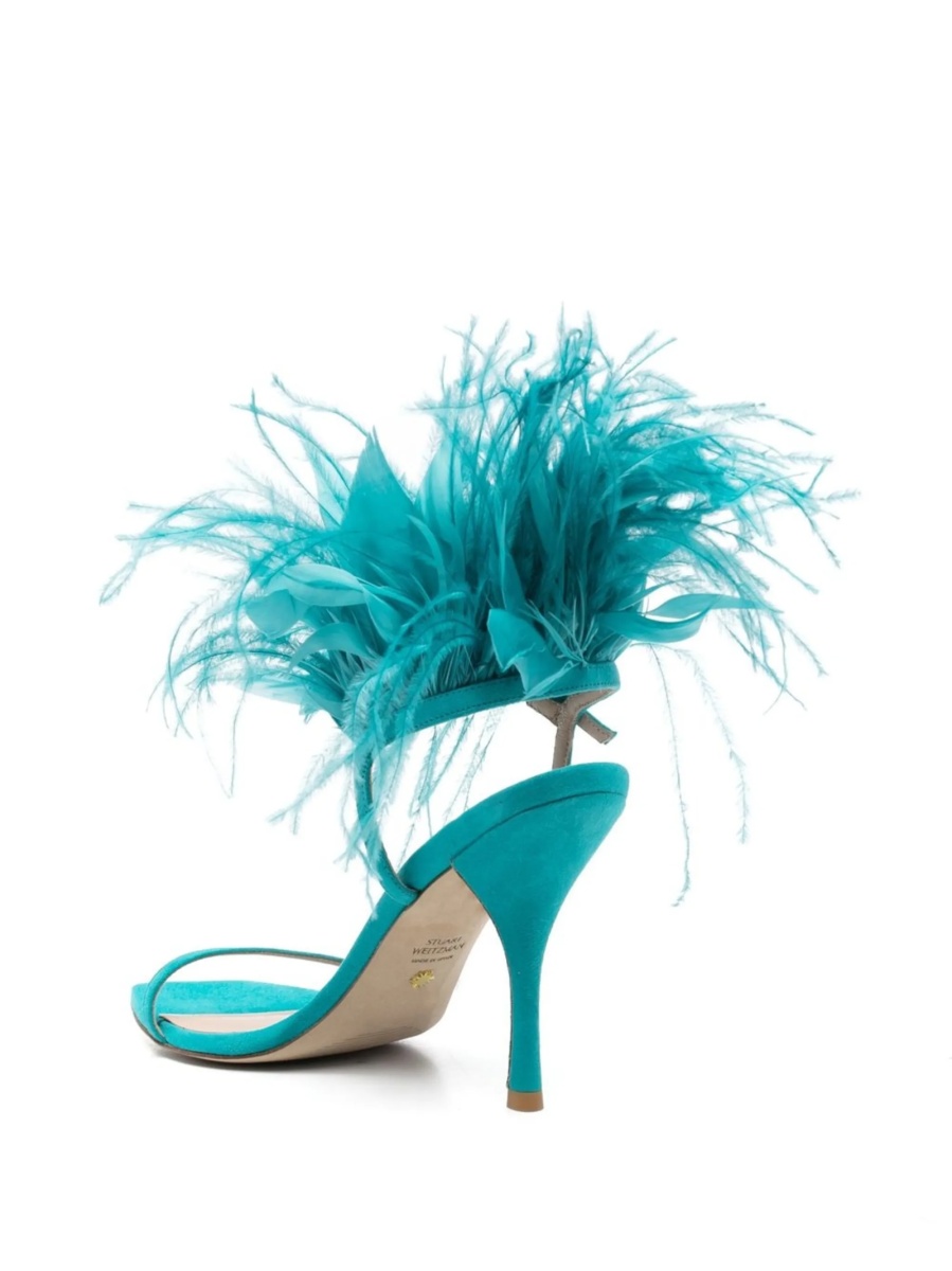Sandale Stuart Weitzman albastre din puf si piele - Img 3