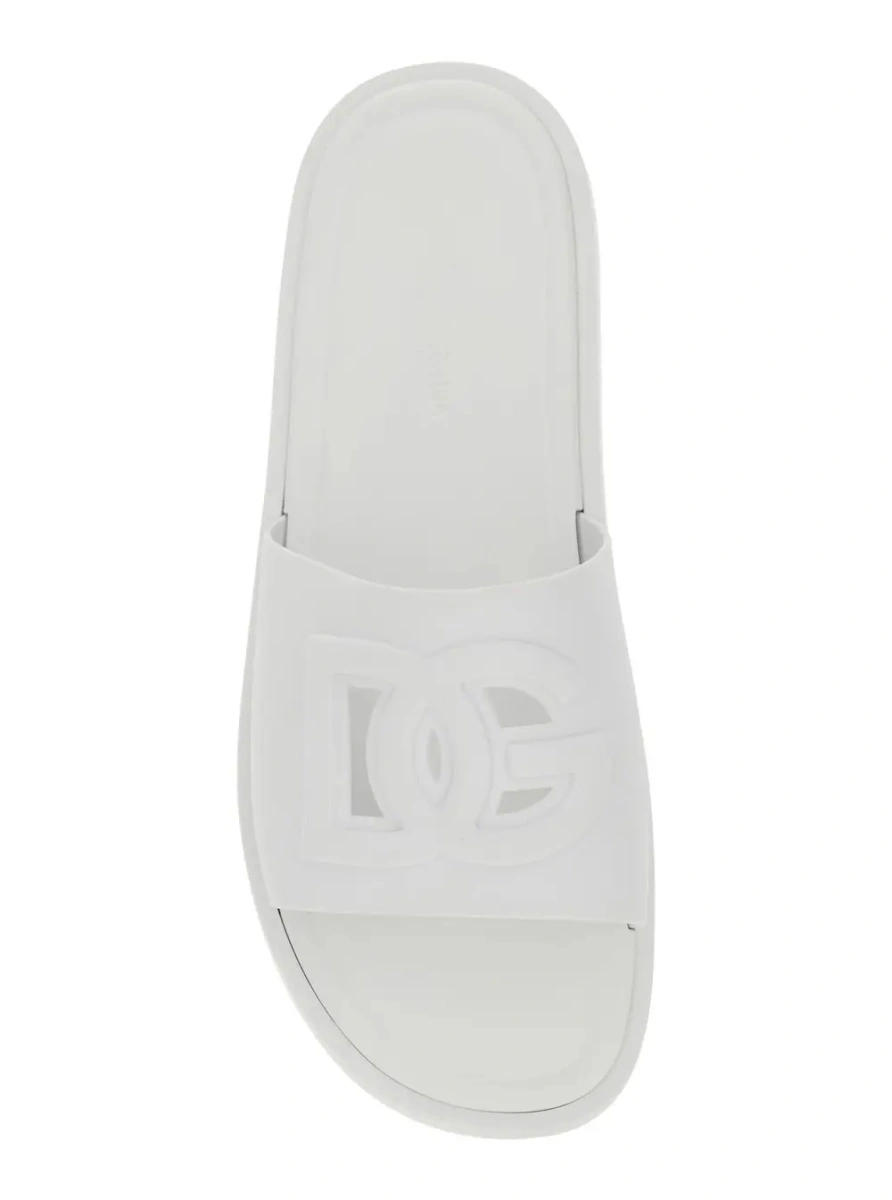 Sandale White Rubber Logo Detail Slip-On Sandals for Men - Img 4