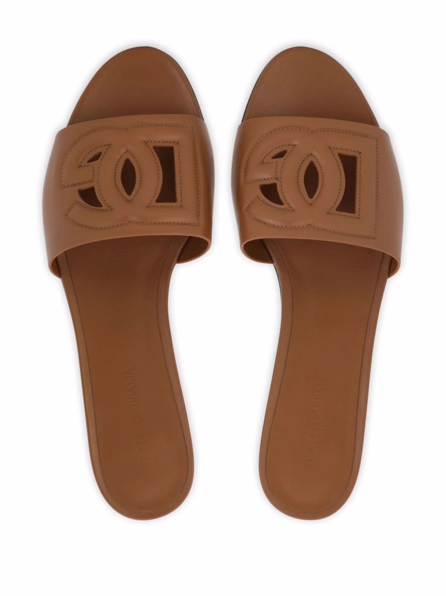 Slapi Dolce &amp; Gabbana DG Logo maro din piele - Img 4