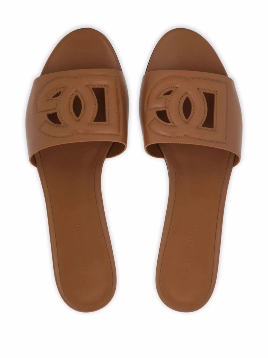 Slapi Dolce &amp; Gabbana DG Logo maro din piele - Img 4