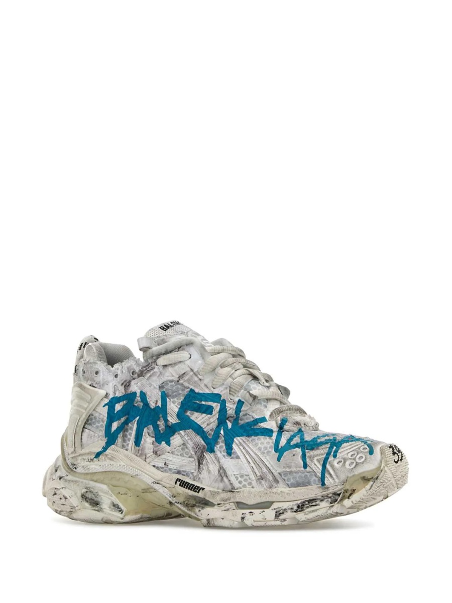 Sneakers Balenciaga Runner albi din material textil si cauciuc - Img 2