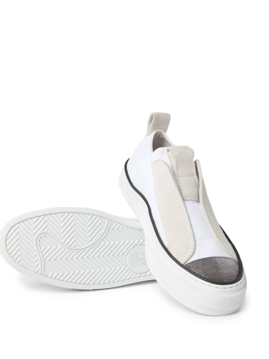 Sneakers Brunello Cucinelli albi din nylon si alama eco - Img 4