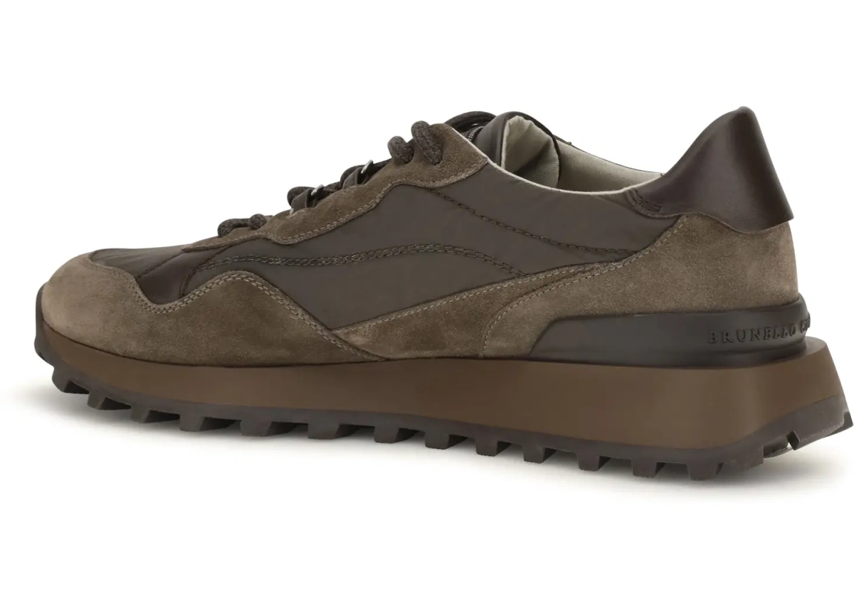 Sneakers Brunello Cucinelli din piele intoarsa si bumbac - Img 3