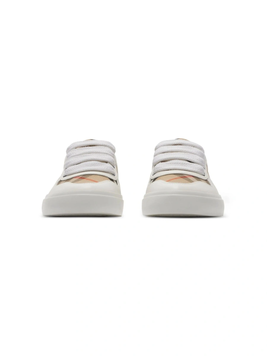 Sneakers Burberry albi din piele si bumbac - Img 2