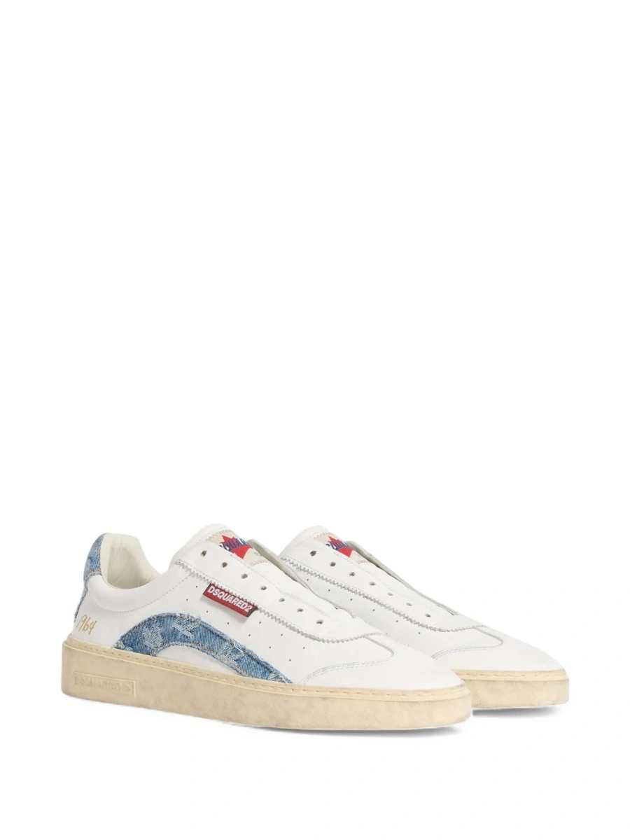 Sneakers DSQUARED2 albi din material textil si piele - Img 2