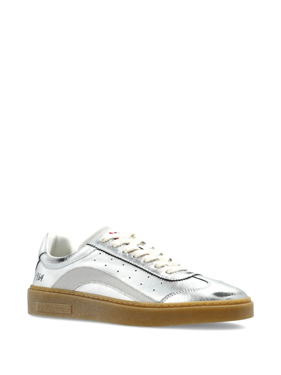 Sneakers DSQUARED2 argintii din bumbac si piele - Img 2