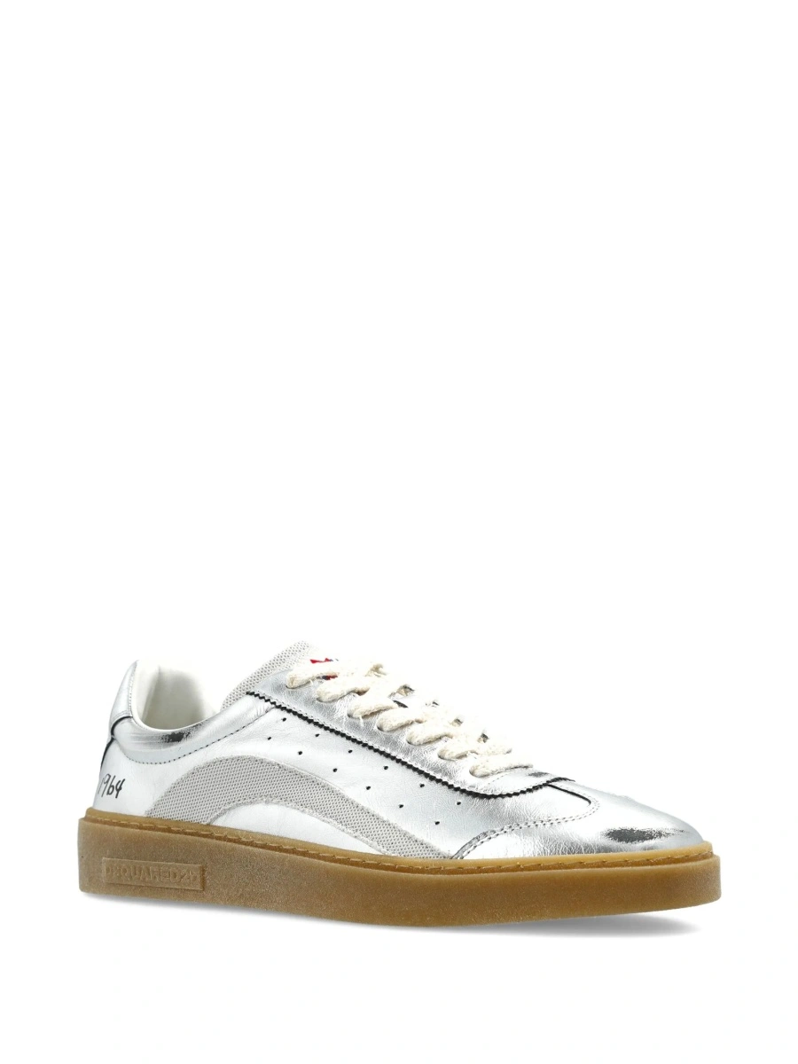 Sneakers DSQUARED2 argintii din bumbac si piele - Img 2