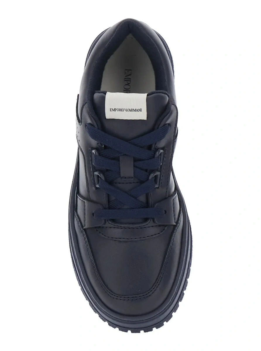 Sneakers EMPORIO ARMANI KIDS albastri din piele - Img 4