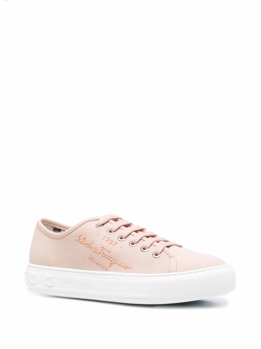 Sneakers Ferragamo roz din bumbac reciclat - Img 2