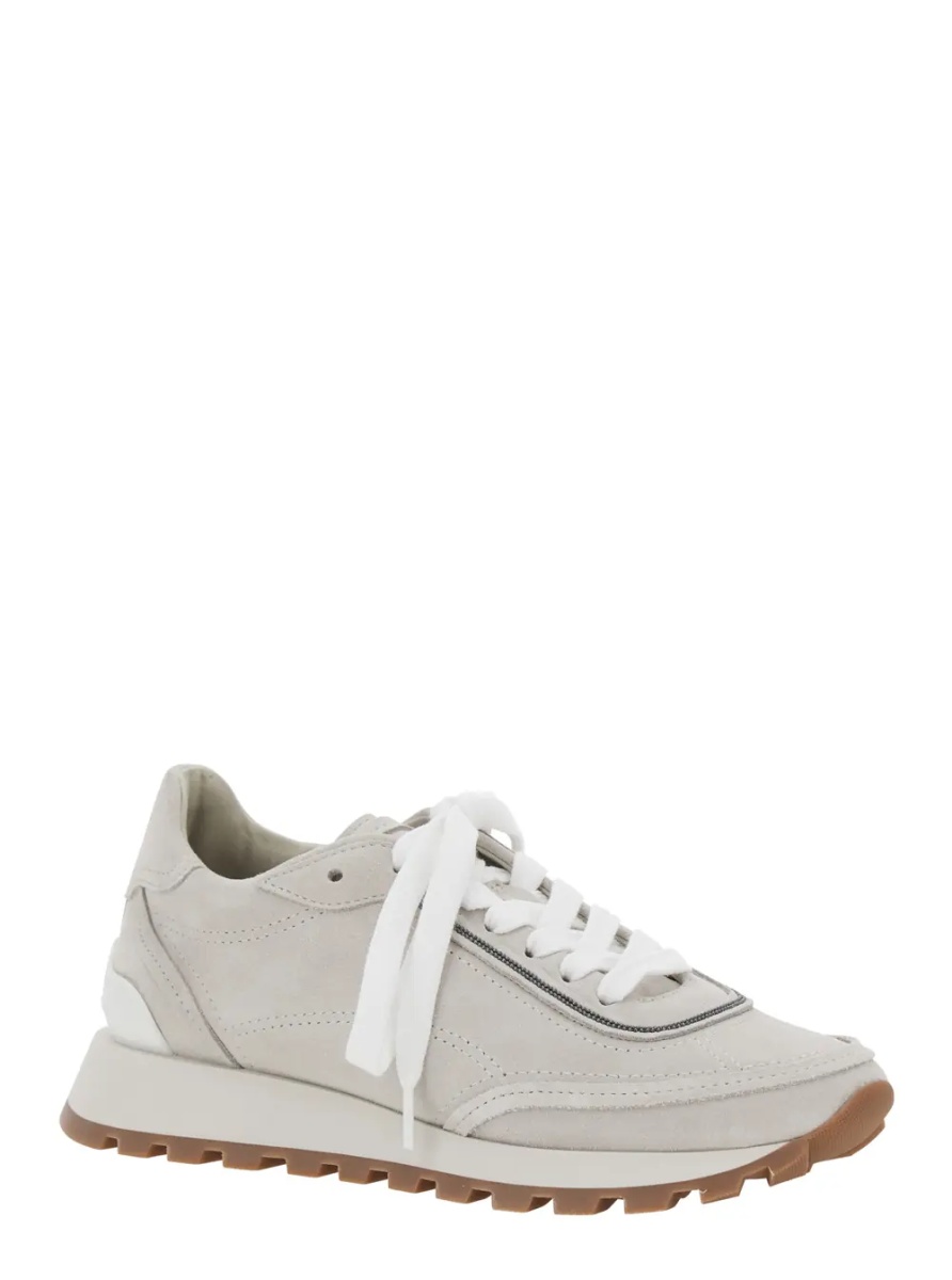 Sneakers Grey Low Top Sneakers with Perforated Round Toe and Rubber Sole in Suede for Women - Img 2