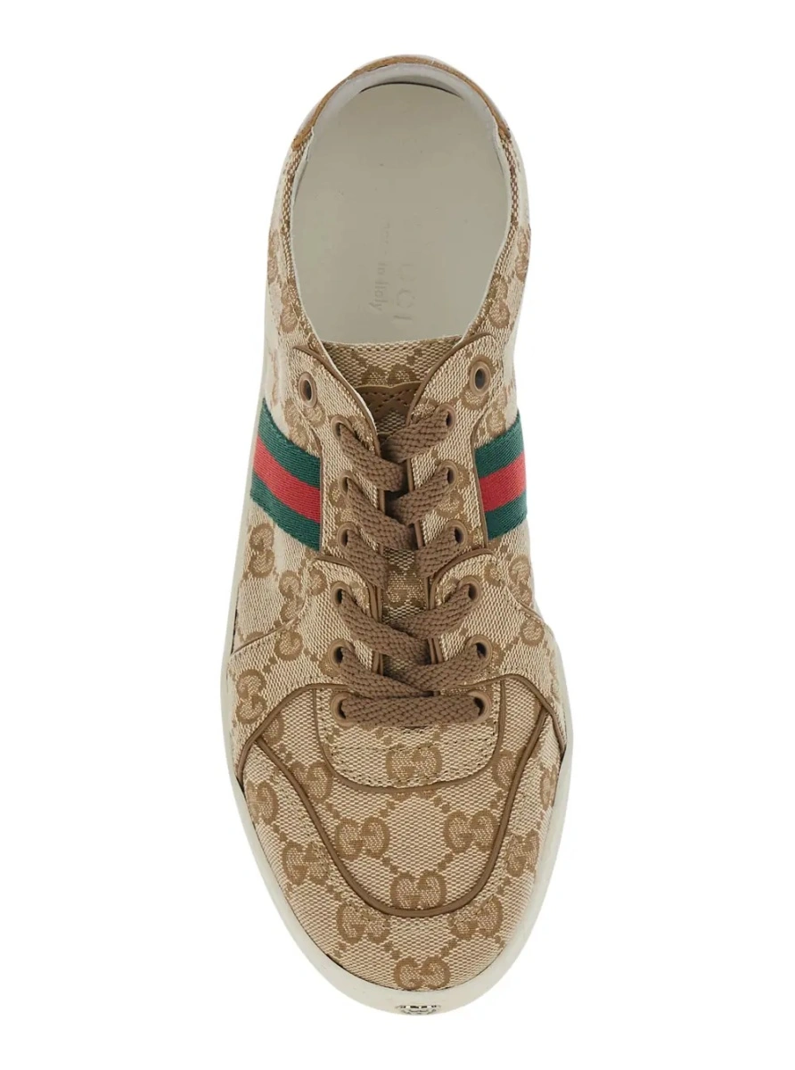 Sneakers Gucci bej din textil si piele - Img 4