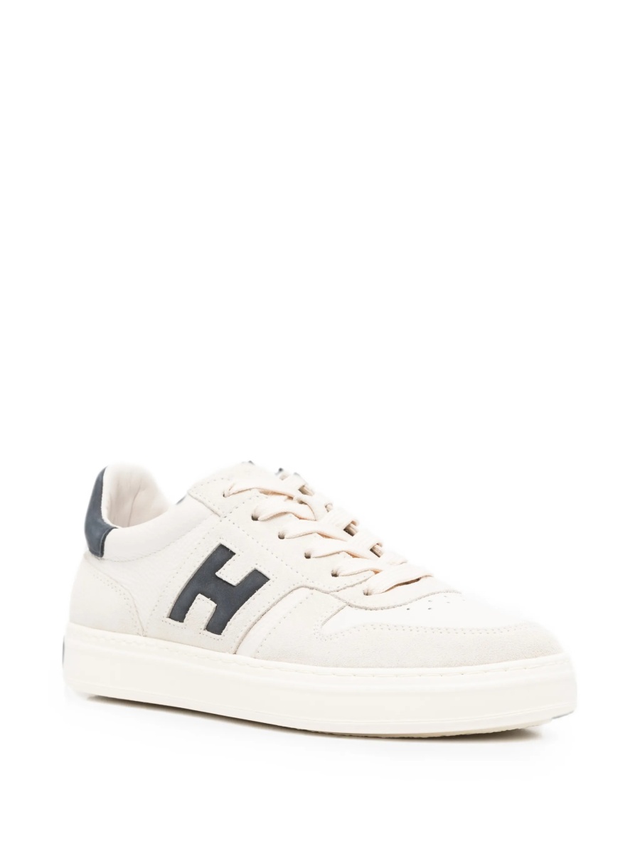Sneakers Hogan neutri din piele si piele intoarsa - Img 2