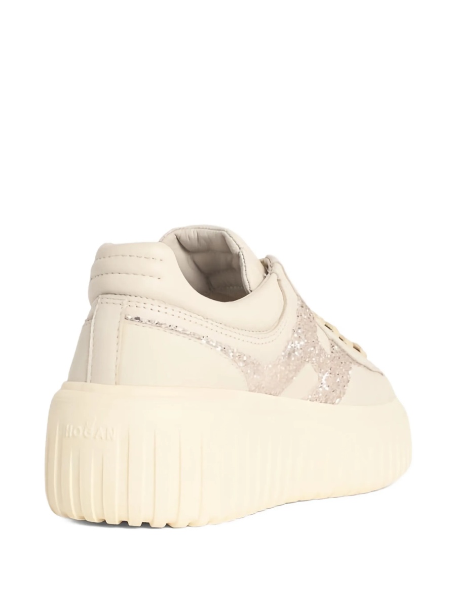 Sneakers Hogan neutri din piele si sclipici - Img 3