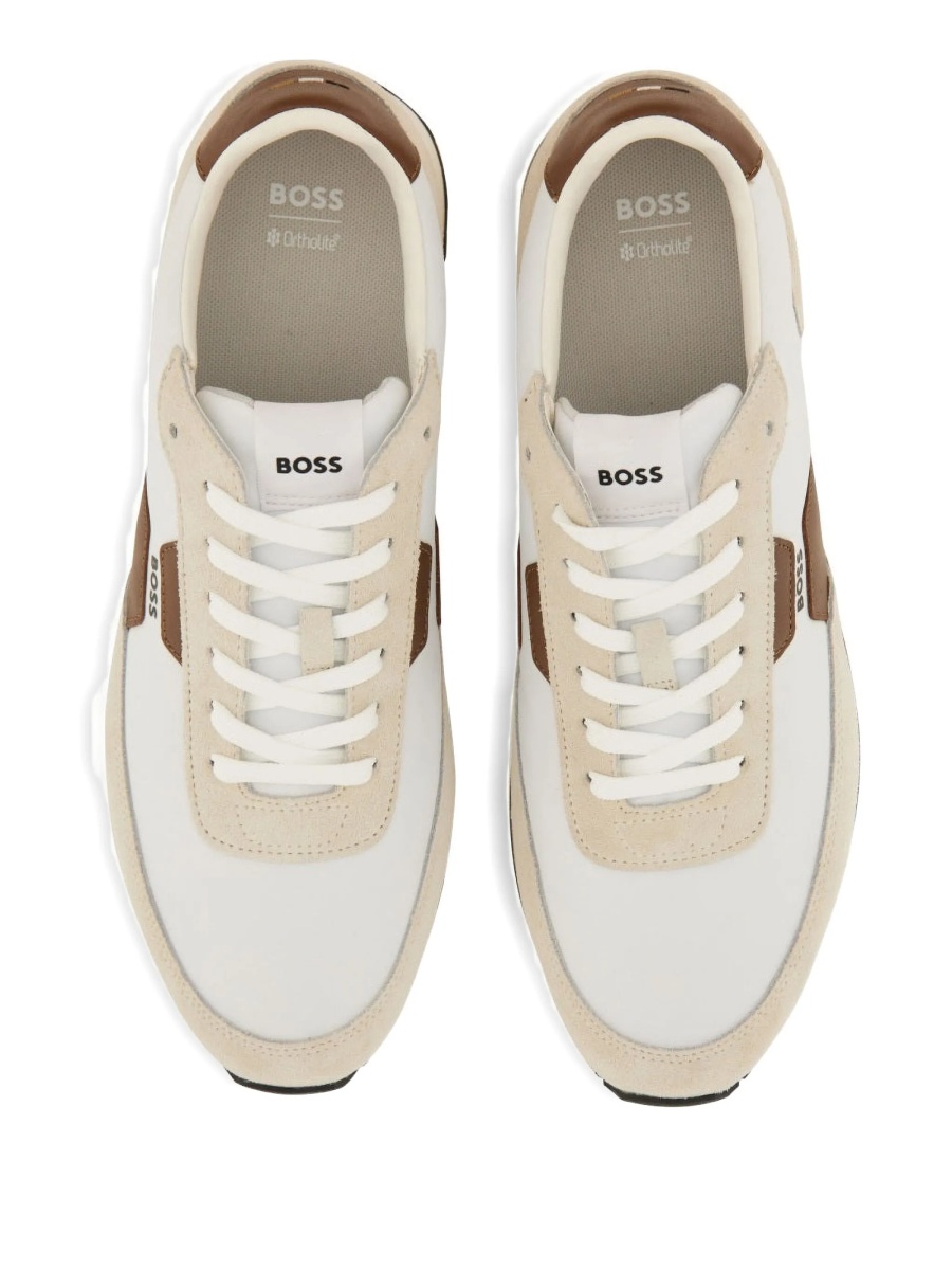 Sneakers Hugo Boss neutri din piele intoarsa si piele - Img 4
