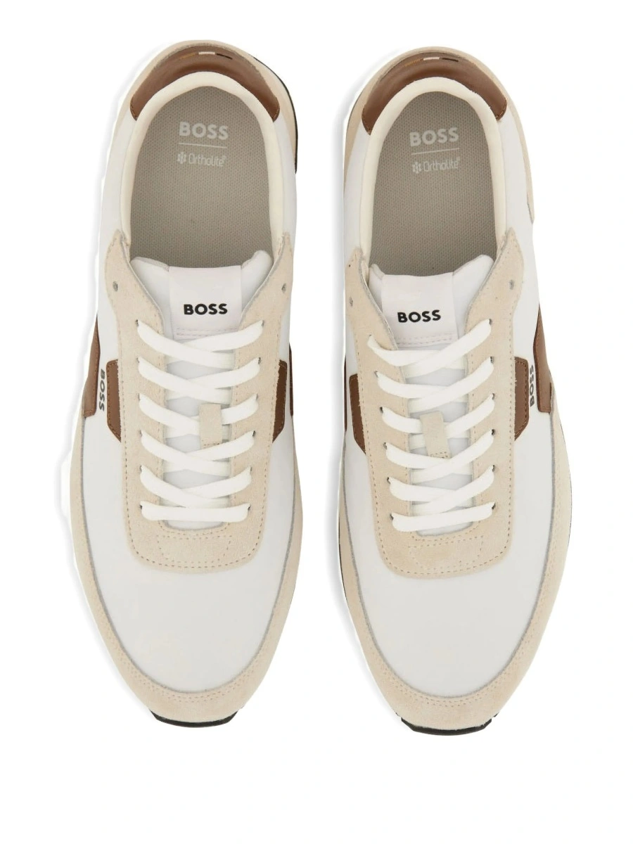 Sneakers Hugo Boss neutri din piele intoarsa si piele - Img 4