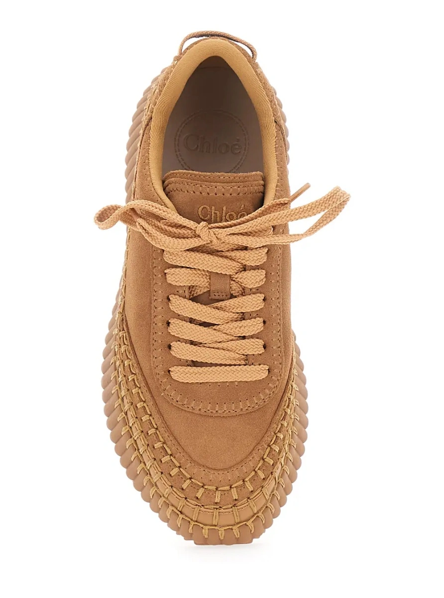 Sneakers 'Nama' Beige Sneakers with High Platform and Logo Patch on the Tongue in Suede for Women - Img 4