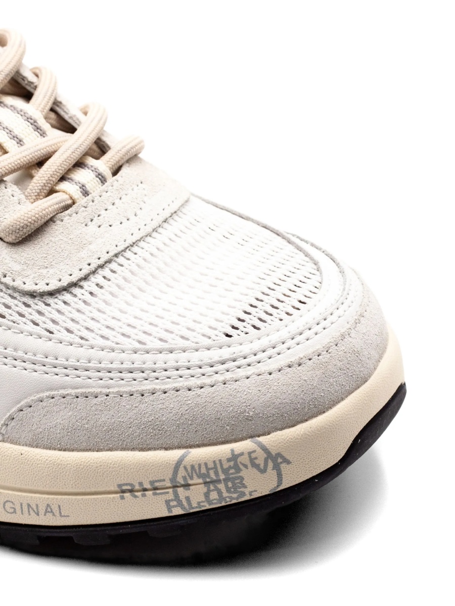 Sneakers Premiata albi din piele intoarsa si material textil - Img 4