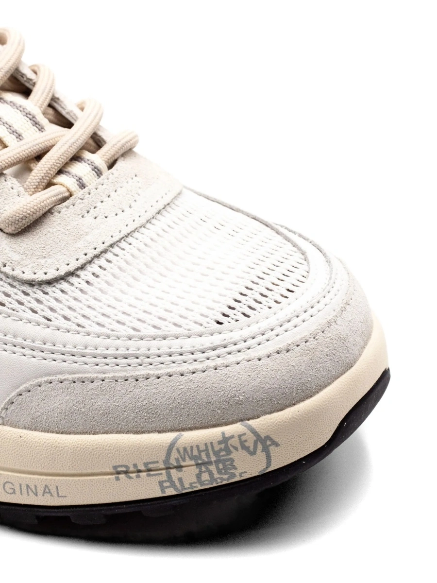Sneakers Premiata albi din piele intoarsa si material textil - Img 4