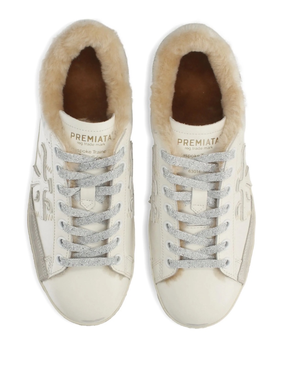 Sneakers Premiata albi din piele si par de vitel - Img 3