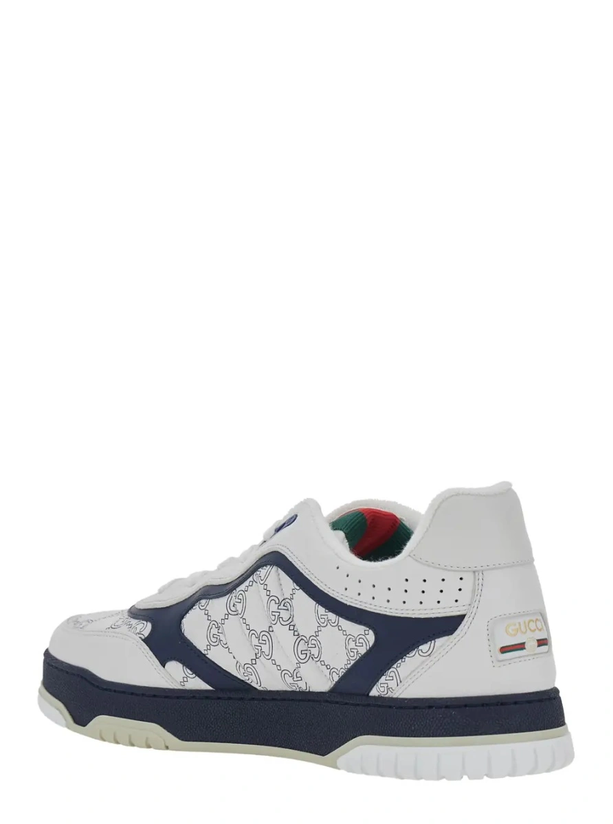 Sneakers 'Re-Web' White Sneaker Low Top with Web Tab and GG All-Over Motif in Leather Man - Img 3