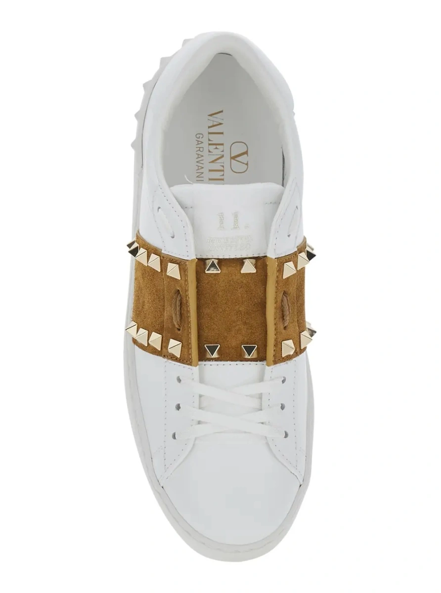 Sneakers Valentino Garavani 'Rockstud' albi din piele si piele intoarsa - Img 4