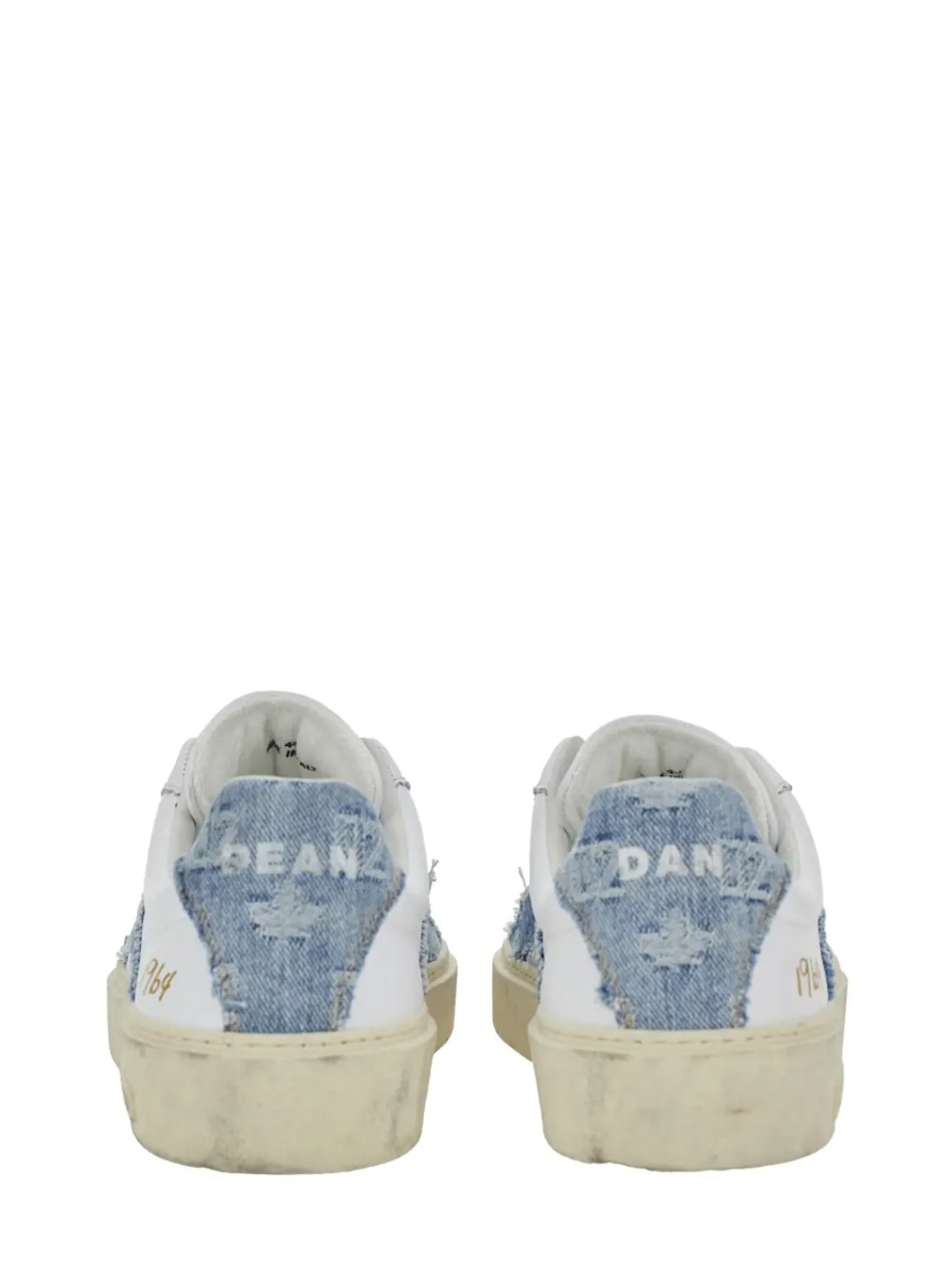 Sneakers White Low Top Sneakers with Denim Panels and Distressed Effect in Leather Man - Img 5