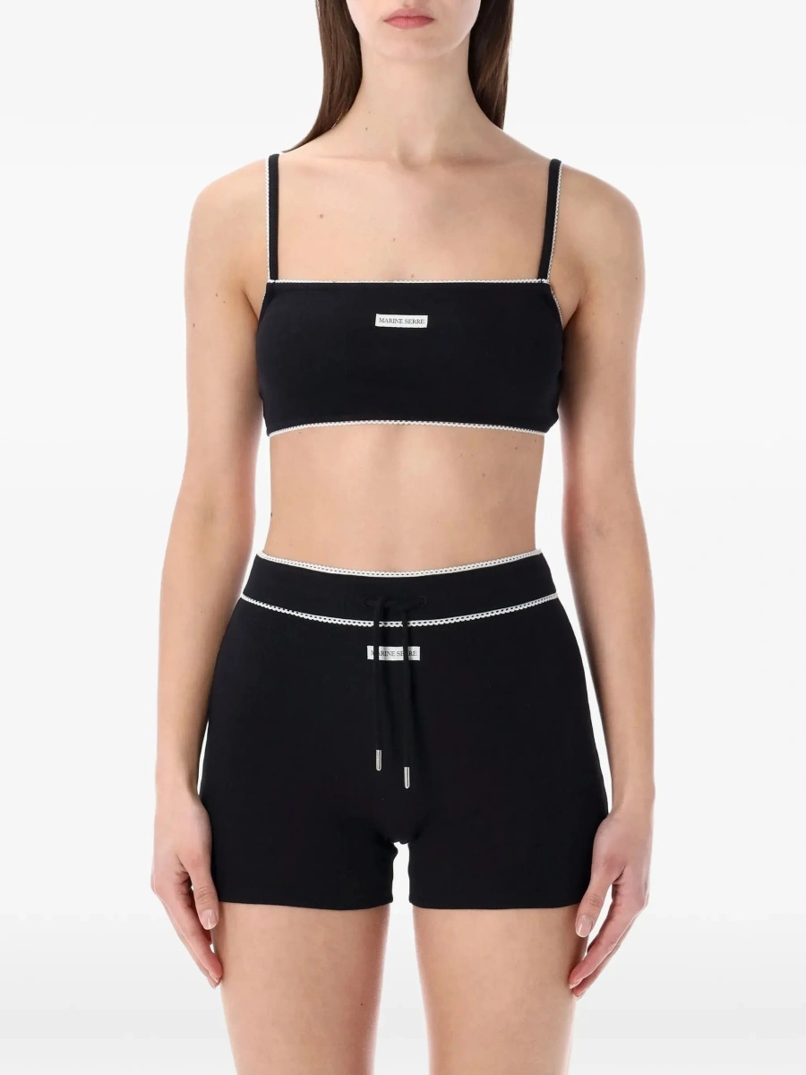 Sutiene Black Sports Bra with Square Neckline and Logo Patch on the Front in Stretch Cotton for Women - Img 6