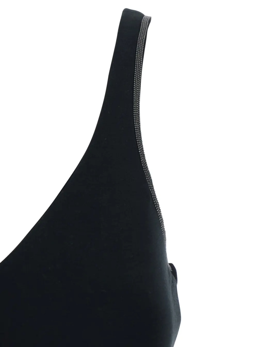 Topuri Black V-neck Top with Jewelry Details on the Edges in Cotton for Women - Img 3