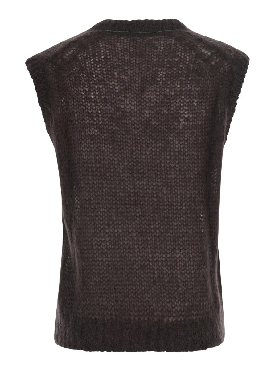 Topuri Brown Sleeveless top with V-neck and Monile detail in Blend wool for women - Img 2