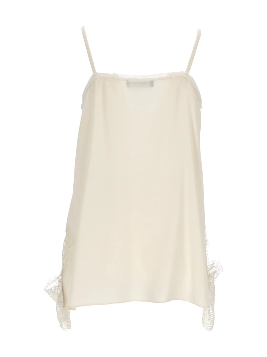 Topuri CREPE DE CHINE LONG LINGERIE TOP WITH LACE TRIMS - Img 2