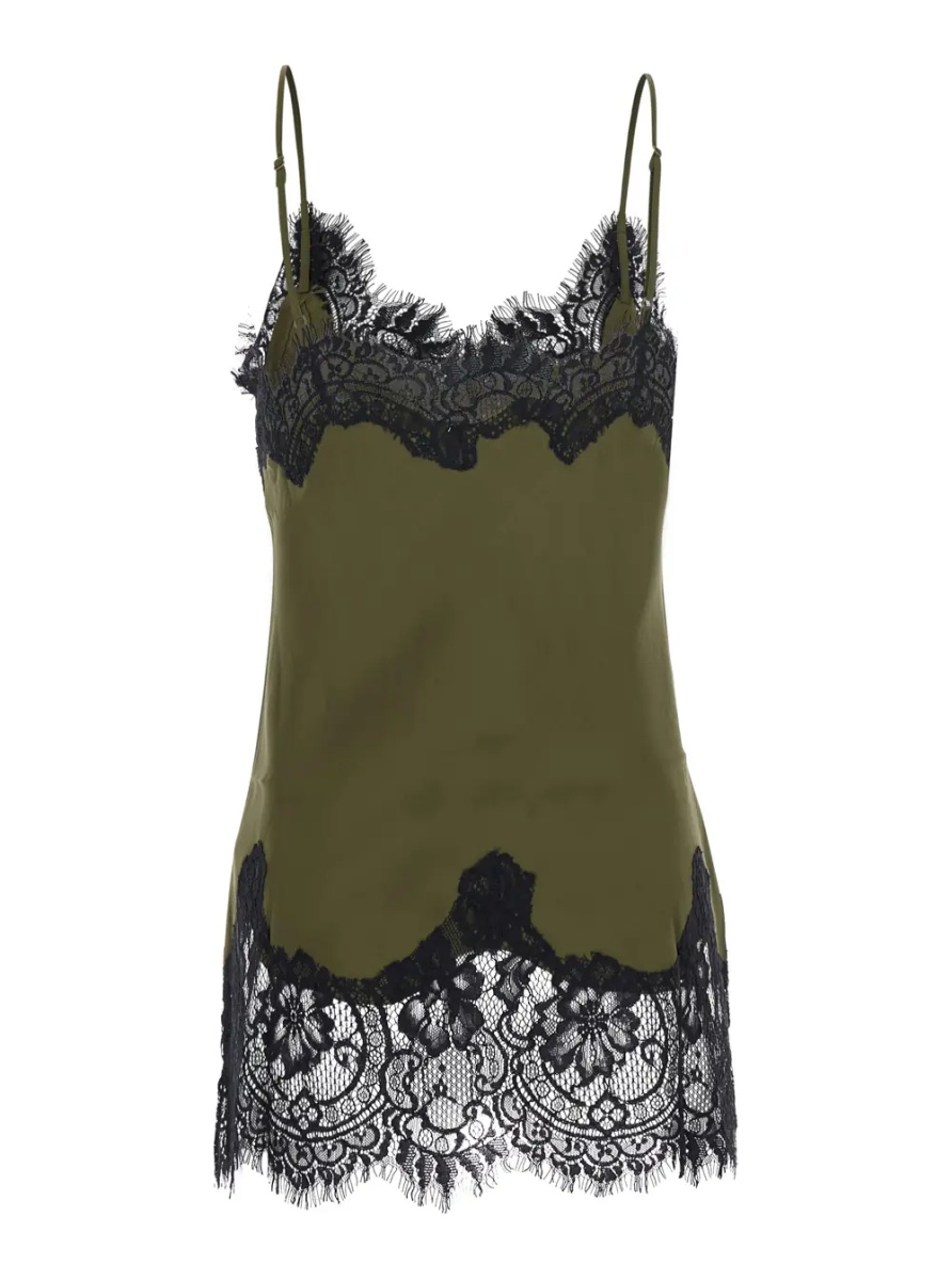 Topuri Green Top with adjustable spaghetti straps and lace details in fabric for women - Img 2
