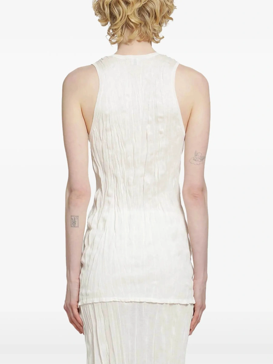 Topuri TOTÊME White Sleeveless top with round neckline and crinkled design in viscose for women - Img 6