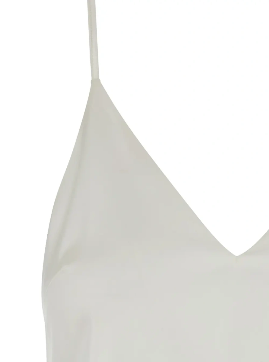 Topuri White Sleeveless top with V-neck and satin effect in stretch silk for women - Img 3