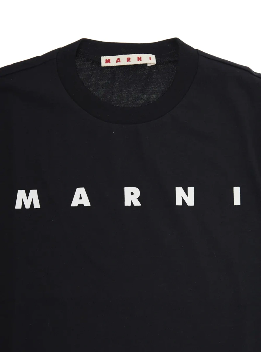 Tricou Black Crew Neck T-Shirt with Logo Lettering Print on the Front in Cotton Girl - Img 3