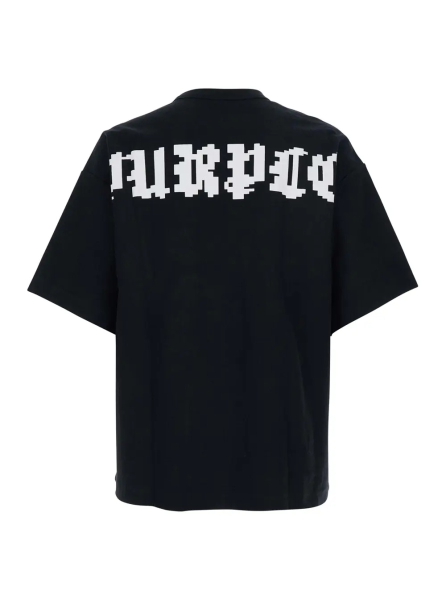 Tricou Black Crewneck T-Shirt with Logo on Front and Rear in Cotton Man - Img 2