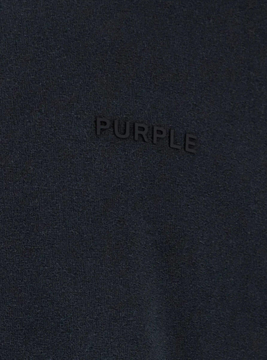 Tricou Black Crewneck T-Shirt with Long Sleeves and Tonal Logo Lettering Embroidery on the Front in Cotton Man - Img 3