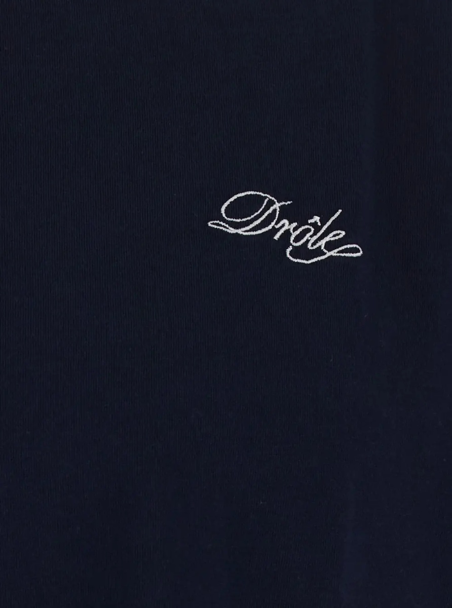 Tricou Blue Crew neck T-shirt with logo lettering embroidery on the front in cotton for men - Img 3