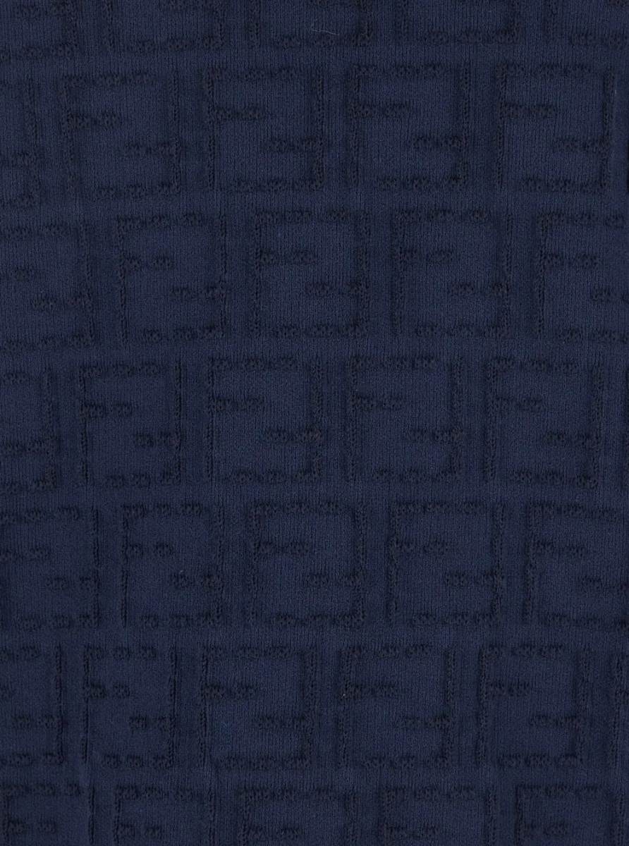 Tricou Blue T-Shirt with All-Over FF Logo Embroidery in Cotton for Men - Img 3