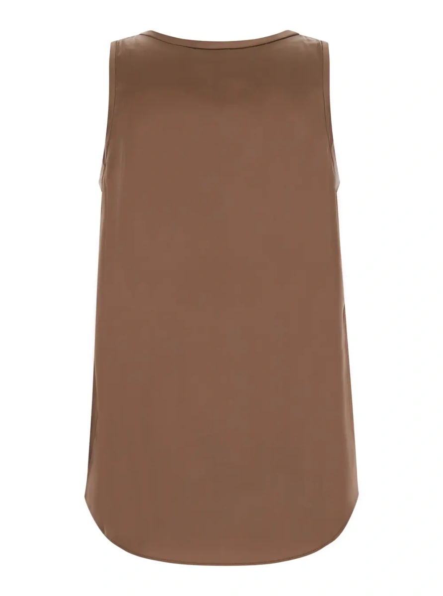 Tricou Brown Sleeveless T-shirt with round neck in stretch silk for women - Img 2