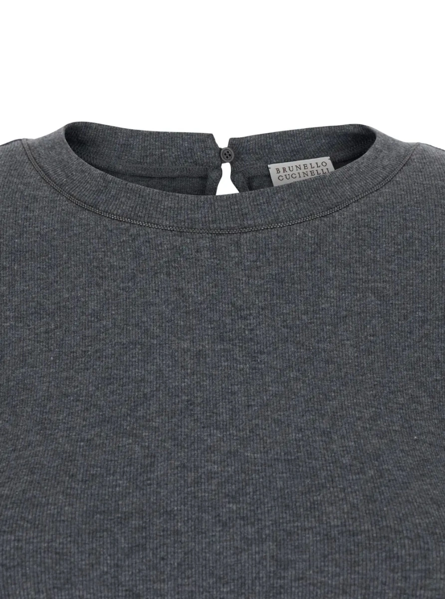 Tricou Brunello Cucinelli gri din bumbac - Img 3