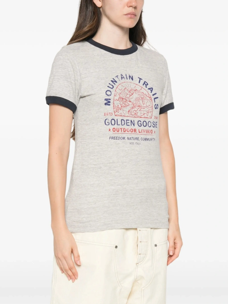 Tricou Golden Goose gri din bumbac - Img 5